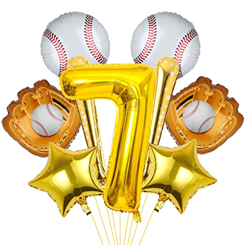 9pcs Baseball Ballons, Baseball Geburtstagsnummer Mylar Folie Ballon Baseball Party Supplies Baseball 7th Geburtstag Dekorationen (7th) von Lebeili