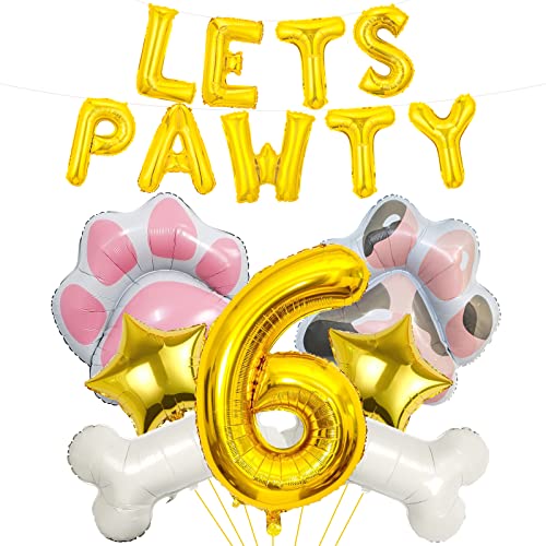 Hund Ballons, Lets Pawty Ballons, Hund Paw Geburtstagsnummer Mylar Folie Ballons, Lets Pawty Geburtstag Dekorationen, Hund 6th Geburtstag Party Zubehör (6th) von Lebeili