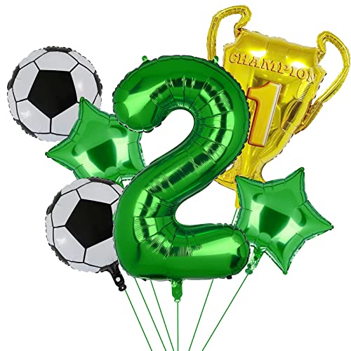 6 PCS Fußball Folie Ballon, Fußball Geburtstagsnummer Mylar Folie Ballon Fußball Thema 2nd Geburtstag Party Supplies Decor (2nd) von Lebeili