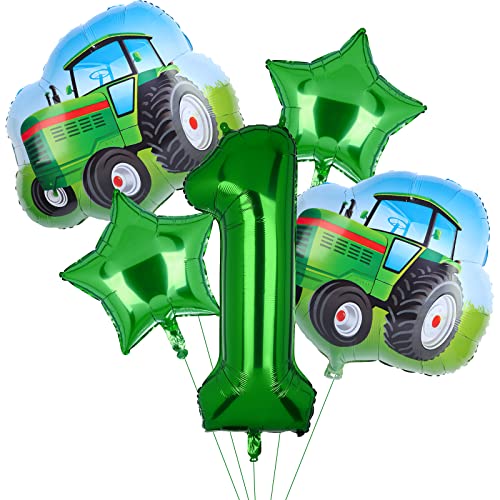 5Pcs Traktor Ballons, grüner Traktor Geburtstagsnummer Mylar Folie Ballon Farm Thema 1st Geburtstag Party Supplies Decor (1st) von Lebeili