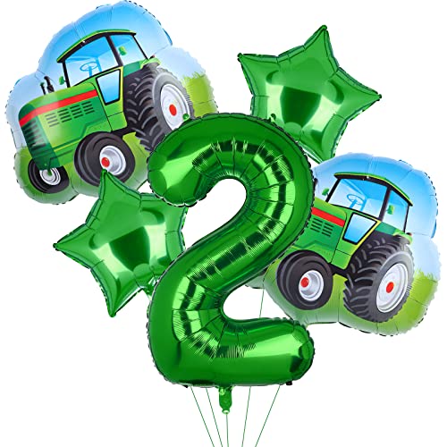 5Pcs Traktor Ballons,Grüner Traktor Geburtstagsnummer Mylar Folie Ballon Farm Thema 2nd Geburtstag Party Supplies Decoration(2nd) von Lebeili
