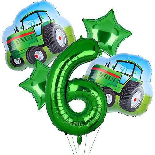 5Pcs Traktor Ballons, grüner Traktor Geburtstagsnummer Mylar Folie Ballon Farm Thema 6th Geburtstag Party Supplies Decor (6th) von Lebeili
