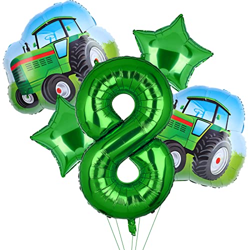 5Pcs Traktor Ballons, grüner Traktor Geburtstagsnummer Mylar Folie Ballon Farm Thema 8th Geburtstag Party Supplies Decor (8th) von Lebeili