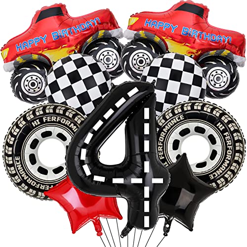 LKW-Party-Dekorationen, 9 Stück, LKW-Geburtstagszahlen-Folienballon für LKW, 4. Geburtstag, Rennwagen, Themenparty-Zubehör (4. Geburtstag) von Lebeili