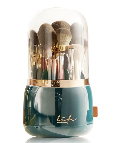 Lebenrich Drehbarer Make-up-Pinselhalter mit Deckel, drehbarer Pinselhalter, Make-up-Organizer mit transparenter Abdeckung, Acryl, Aufbewahrungsbecher, Behälter für Schminktisch (dunkelgrün) von Lebenrich