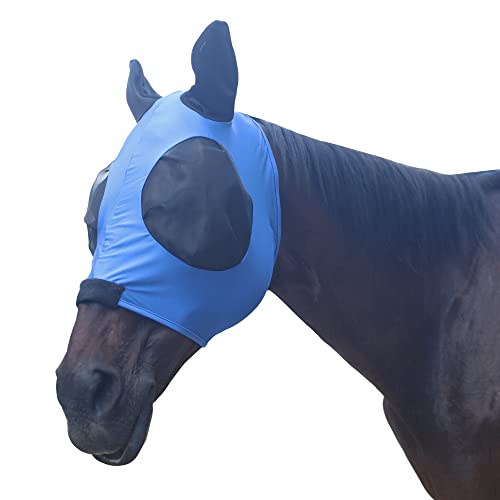Leberna Fliegenmaske für Pferde, Netzstoff, mit Ohren, weiches Lycra-Mesh-Maske, UV-Schutz, mit Ohren, Blau von Leberna