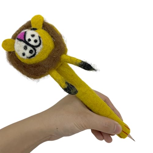 LebriTamFa Stiftehalter aus Wollfilz, Tier, 100 % handgefertigt, Stifteetui, Spielzeug, Schreibtischdekoration, Geschenke (Lucky Yellow Friday, Löwe) von LebriTamFa