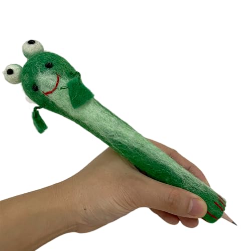 LebriTamFa Stiftehalter aus Wollfilz, Tiermotiv, 100 % handgefertigt, Stifteetui, Spielzeug, Schreibtischdekoration, Geschenke (Happy Saturday, grüner Frosch) von LebriTamFa