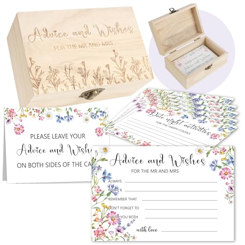 Lebsitey 50 Stück Ratschläge und Wünsche Karten-Box, Ratschläge und Wünsche für die Mr and Mrs, florale Brautparty, Hochzeitsdekoration, Wildblumen-Brautparty, Spiele für Braut und Bräutigam Lebsitey 50 Stück Ratschläge und Wünsche Karten-Box, Ratschläge und Wünsche für die Mr and Mrs, florale Brautparty, Hochzeitsdekoration, Wildblumen-Brautparty, Spiele für Braut und Bräutigam von Lebsitey