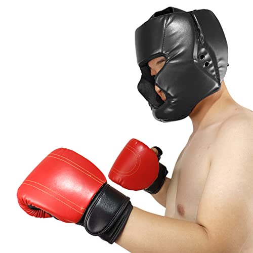 Lecerrot PU-Leder Kopfschutz Ausrüstung, Box-Kopfbedeckung Für Erwachsene, Kinder, MMA, Kickboxen, Muay Thai, Kampfsport, Stoßfest Helm, Schwarz von Lecerrot