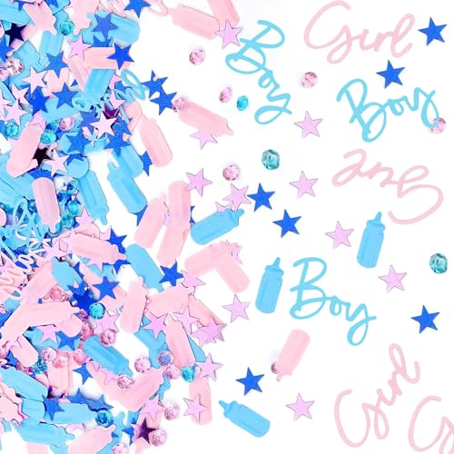 Gender Reveal Dekoration 30g Babyparty Dekorationen Junge oder Mädchen Baby Geschlecht Enthüllung Dekorationen mit Flaschen Diamanten Sterne Party Konfetti Babyparty Party Dekoration für Kinder von Lechisenop