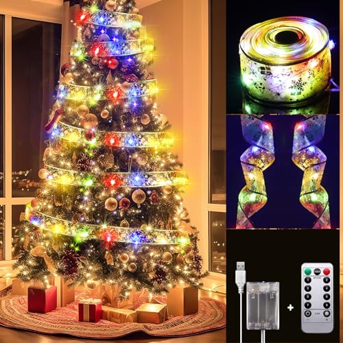 Lecone 2 Stücke Weihnachtsband Lichter,12M(2 * 6M) 120 LED Bänder Lichterketten,Batteriebetriebene Weihnachtslichterkette,für Urlaub,Party,Hochzeiten,Innen und Außenbereich Weihnachtsdekoration von Lecone