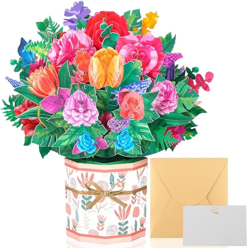 Lecone Geburtstagskarte Pop Up Karte Blumen 3D Blumenkarte für Muttertag Geburtstag Valentinstag Hochzeit Blumen Klappkarte mit Umschlag Postkarte von Lecone