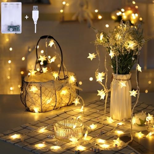 Lecone Sterne Lichterketten, 6M 40 LED batteriebetriebene und USB, 2 Beleuchtungsmodi, dekorativ für Innenbeleuchtung im Freien, Schlafzimmer, Hochzeit, Geburtstag, Valentinstag, Weihnachten Lecone Sterne Lichterketten, 6M 40 LED batteriebetriebene und USB, 2 Beleuchtungsmodi, dekorativ für Innenbeleuchtung im Freien, Schlafzimmer, Hochzeit, Geburtstag, Valentinstag, Weihnachten von Lecone