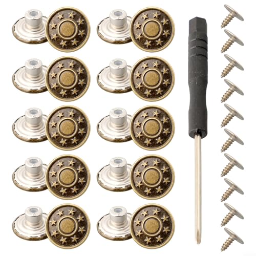 Ersatz-Jeansknöpfe aus Metall, 10 Stück, 17 mm, Messingknöpfe, perfekt für Heimwerker-Kleidungsreparaturen (A) von Lecreatekit