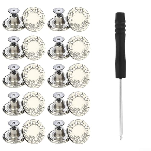Ersatz-Jeansknöpfe aus Metall, 10 Stück, 17 mm, Messingknöpfe, perfekt für Heimwerker-Kleidungsreparaturen (C) von Lecreatekit