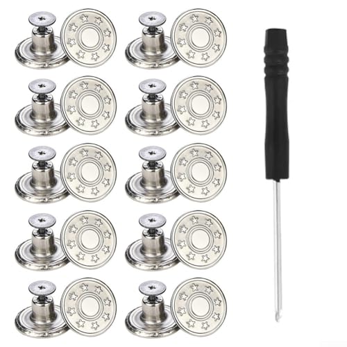 Ersatz-Jeansknöpfe aus Metall, 10 Stück, 17 mm, Messingknöpfe, perfekt für Heimwerker-Kleidungsreparaturen (H) von Lecreatekit