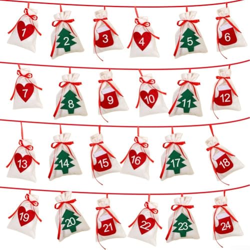 Filz Hängende Kalendertasche, Filz Adventskalender Hängende Aufbewahrung Traditionelle Countdown Dekorative Tasche Organizer für Urlaub (Zahlen 1 bis 24) von Lecreatekit