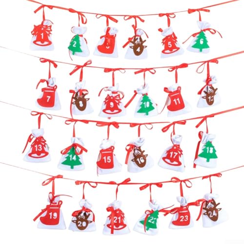 Filz hängende Kalendertasche, Filz Adventskalender Hängende Aufbewahrung Traditionelle Countdown Dekorative Tasche Organizer für Urlaub (Entleeren 1-24) von Lecreatekit