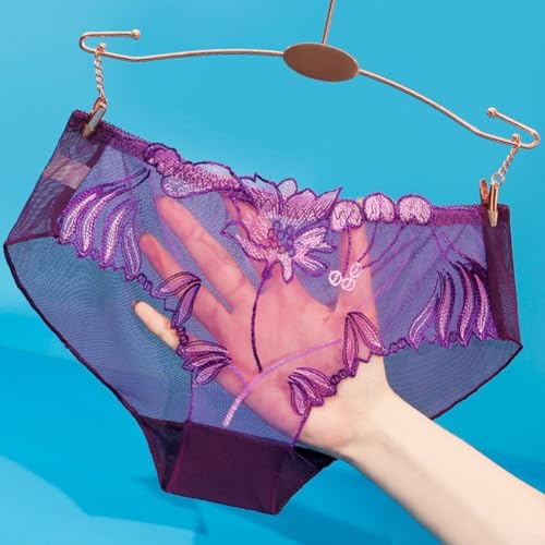 Transparenter Damen-Slip mit Netzstoff, große Größe für ganztägigen Komfort (XL, Dunkelviolett) von Lecreatekit