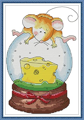 Do-It-Yourself-Stempel-Kreuzstich-Stickset, komplette Reihe von vorgedruckten Starter-Kits für Anfänger - Maus und Kuchen 27x40cm von Leczany