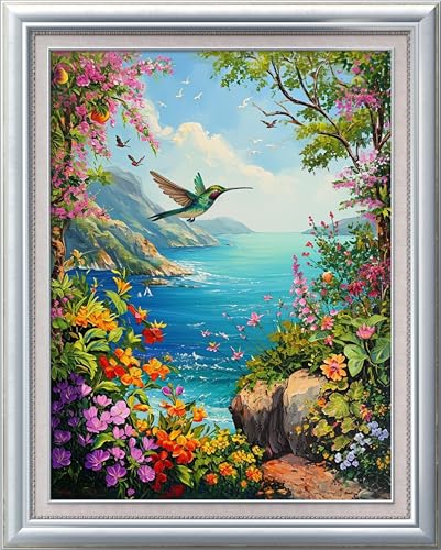 Kreuz Stickerei 11CT 3 Fäden - meme Startkit für Stickerei vor - gedruckte Leinwände Kit komplett Erwachsener oder Kinder für Anfänger - Kolibris und Blumen am Meer 34x45cm Kreuz Stickerei 11CT 3 Fäden - meme Startkit für Stickerei vor - gedruckte Leinwände Kit komplett Erwachsener oder Kinder für Anfänger - Kolibris und Blumen am Meer 34x45cm von Leczany