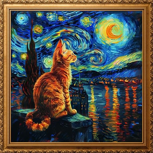 Kreuzstich-Set, 11 CT, gestanzt, zum Selbermachen, komplette Reihe von Start-Würfel-Kits für Anfänger, vorgedruckt – Sternenkatze 42x42cm von Leczany