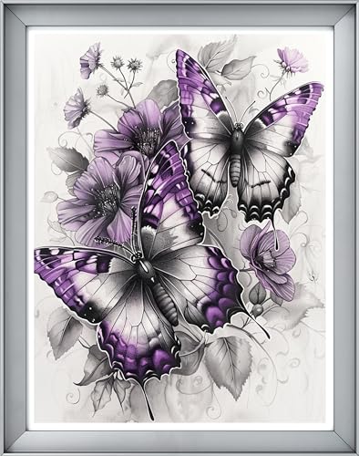 Kreuzstich-Set, 11 CT, gestanzt, zum Selbermachen, komplette Reihe von Startwürfel-Sets für Anfänger, vorgedruckte Anfänger, Motiv: Lila Schmetterling 40x53cm von Leczany