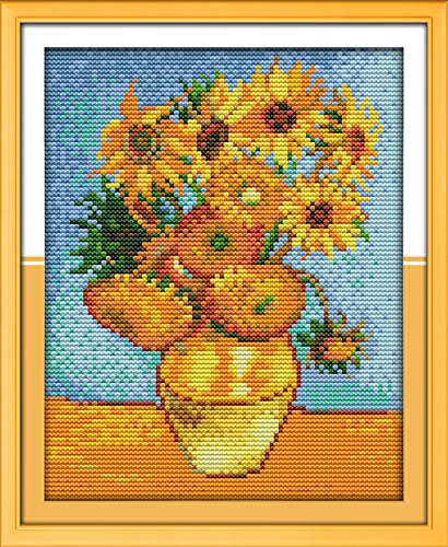 Leczany 11CT vorgedrucktes gestempeltes DIY-Kreuzstich-Stickset, komplette Reihe von Anfänger-Starter-Kits: Van Gogh Sonnenblumen-Malerei 24x32cm von Leczany