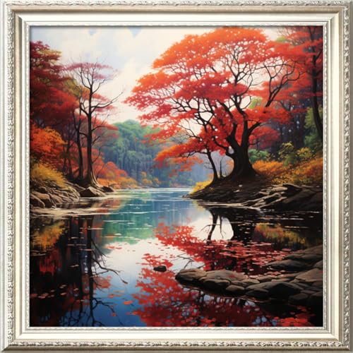 Leczany Kreuzstich-Set für Erwachsene oder Kinder – schöne Landschaft am Flussufer | DIY Stickmuster Bastelset Nadelspitze für Anfänger | 11 CT, 3 Stränge | 45 x 45 cm von Leczany