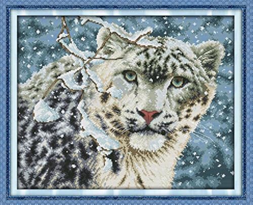 Leczany Kreuzstich-Set zum Selbermachen: komplettes Sortiment an vorgedruckten Startersets für Anfänger – Schneeleopard 46x38cm von Leczany