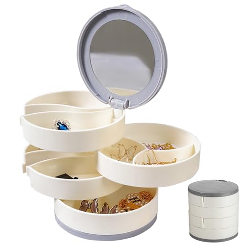 Ledeak Schmuckkästchen, 4 Ebenen Drehbar Schmuckschatull 360 Drehbar Schmuckkasten, Tragbare Schmuckbox Schmuckaufbewahrung für Ringe Ohrringe Halsketten Mädchen Frauen Geschenk (Weiß) von Ledeak