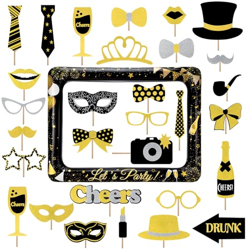 Foto Requisiten,30 Stück Geburtstag Deko Fotorequisiten und 1 Stück Bilderrahmen Aufblasbar,Fotobox Accessoires Hochzeit,Baby Party Dekoration,für Hochzeit,Halloween,Weihnachten,Karneval von Ledebouk