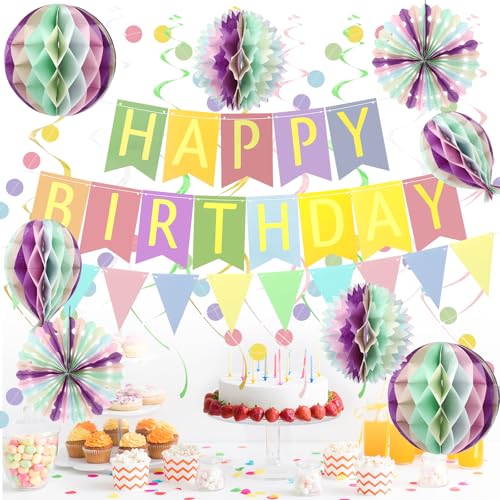 Premium Wiederverwendbare Geburtstagsdeko, Party Deko, Kindergeburtstag Dekoration,Tissue Bänder und Dreieckige Wimpel, Happy Birthday Girlande, Party Dekorationen für Geburtstag von Ledebouk