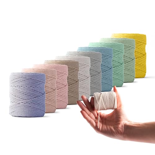 Ledent Makramee Garn (1mm, 10 x 65M, Set 10 Farben) doppelt gedreht - Seil Garn für Makramee aus 100% recyceltes Baumwollgarn - Makramee Garn Satz von 10 kleinen Rollen mit Pastellfarben von Ledent