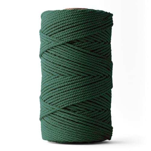 Ledent Makramee Garn (3mm, 120M, Dunkelgrün) doppelt gedreht - Seil Garn für Makramee aus 100% recyceltes Baumwollgarn - Dickes Makramee Garn Basteln von Ledent