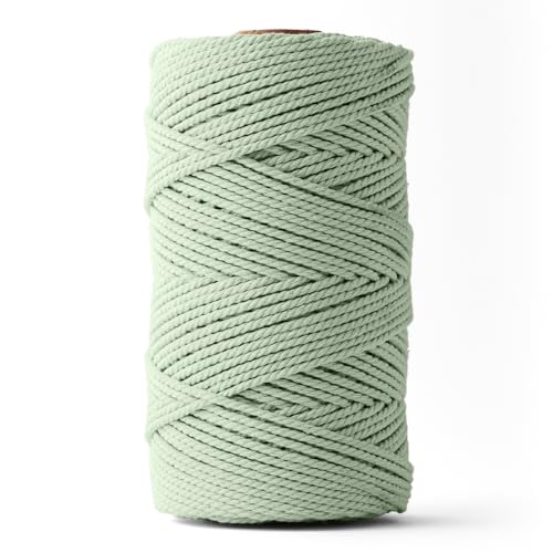 Ledent Makramee Garn (3mm, 120M, Eukalyptus) doppelt gedreht - Seil Garn für Makramee aus 100% recyceltes Baumwollgarn - Dickes Makrame Garn Basteln von Ledent
