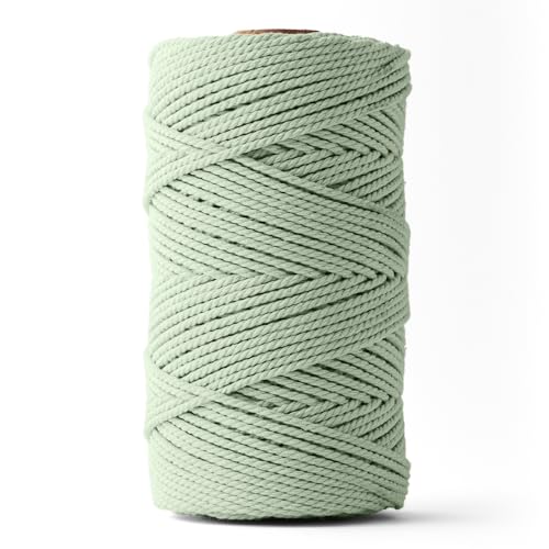 Ledent Makramee Garn (3mm, 120M, Eukalyptus) doppelt gedreht - Seil Garn für Makramee aus 100% recyceltes Baumwollgarn - Dickes Makramee Garn Basteln von Ledent