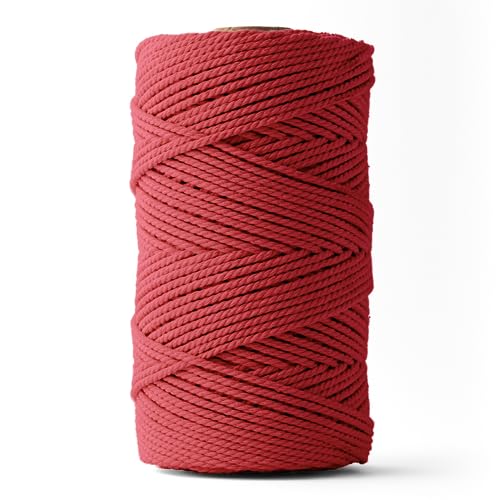 Ledent Makramee Garn (3mm, 120M, Rot) doppelt gedreht - Seil Garn für Makramee aus 100% recyceltes Baumwollgarn - Dickes Makramee Garn Basteln von Ledent