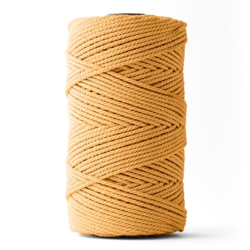 Ledent Makramee Garn (3mm, 120M, Senfgelb) doppelt gedreht - Seil Garn für Makramee aus 100% recyceltes Baumwollgarn - Dickes Makrame Garn Basteln von Ledent