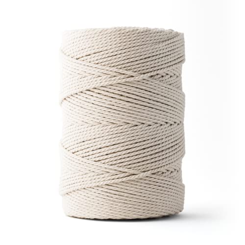 Ledent Makramee Garn (3mm, 240M, Natur) doppelt gedreht - Seil Garn für Makramee aus 100% recyceltes Baumwollgarn - Dickes Makramee Garn zum Basteln von Ledent