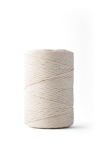 Ledent Makramee Garn (3mm, 240M, Natur) einfach gedreht - Seil Garn für Makramee aus 100% recyceltes Baumwollgarn - Dickes Makrame Garn in Natur Farbe zum Basteln von Ledent