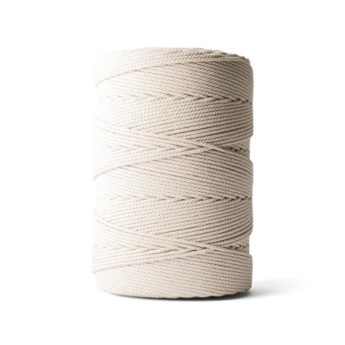 Ledent Makramee Garn (3mm, 500M, Natur) doppelt gedreht - Seil Garn aus einem Stück, 100% recyceltes Baumwollgarn - Dickes Makramee Garn zum Basteln von Ledent