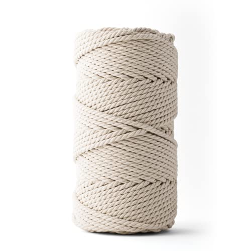Ledent Makramee Garn (6mm, 80M, Natur) doppelt gedreht - Seil Garn für Makramee aus 100% recyceltes Baumwollgarn - Dickes Makrame Garn zum Basteln von Ledent