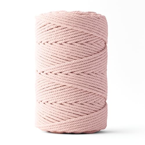 Ledent Makramee Garn (3mm, 120M, Hellrosa) doppelt gedreht - Seil Garn für Makramee aus 100% recyceltes Baumwollgarn - Dickes Makrame Garn Basteln von Ledent
