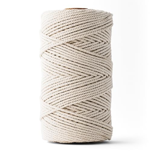 Ledent Makramee Garn (3mm, 120M, Natur) doppelt gedreht - Seil Garn für Makramee aus 100% recyceltes Baumwollgarn - Dickes Makrame Garn in verschiedenen Farben zum Basteln von Ledent