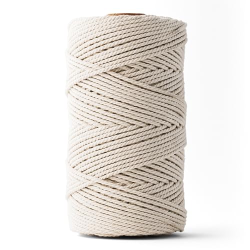 Ledent Makramee Garn (3mm, 120M, Natur) doppelt gedreht - Seil Garn für Makramee aus 100% recyceltes Baumwollgarn - Dickes Makramee Garn Basteln von Ledent