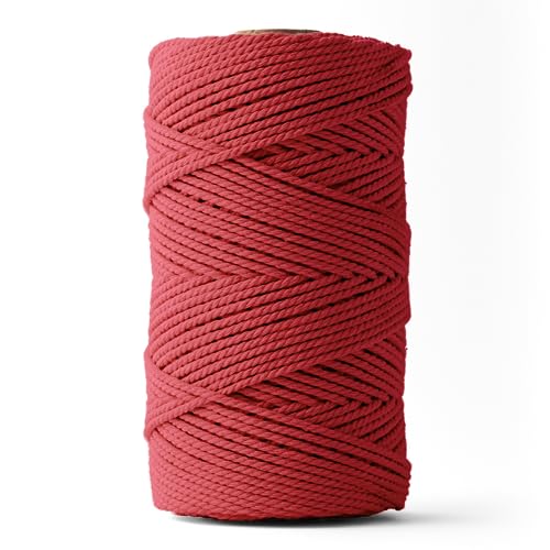 Ledent Makramee Garn (3mm, 120M, Rot) doppelt gedreht - Seil Garn für Makramee aus 100% recyceltes Baumwollgarn - Dickes Makrame Garn Basteln von Ledent