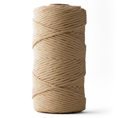 Ledent Makramee Garn (3mm, 120M, Braun) einfach gedreht - Seil Garn für Makramee aus 100% recyceltes Baumwollgarn - Dickes Makrame Garn in Braun Farbe zum Basteln von Ledent