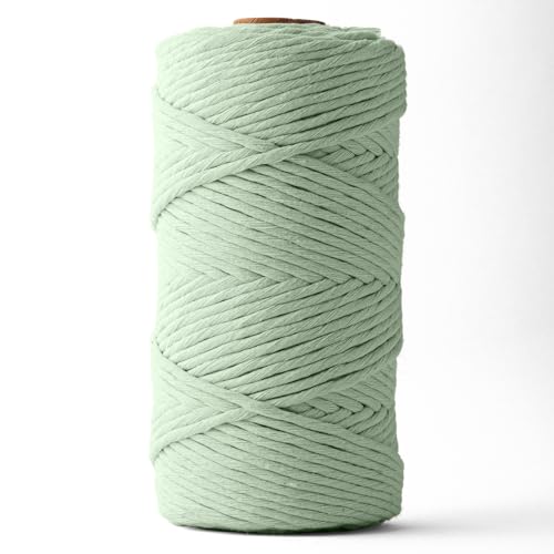 Ledent Makramee Garn (3mm, 120M, Eukalyptus) einfach gedreht - Seil Garn für Makramee aus 100% recyceltes Baumwollgarn - Dickes Makramee Garn in Eukalyptus Farbe zum Basteln von Ledent